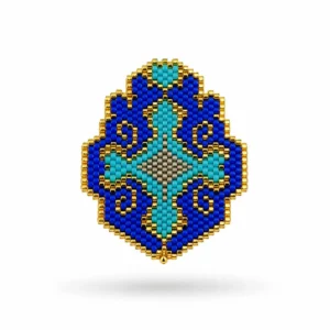 پیکسل میوکی لوزی آبی فیروزه‌ای با حاشیه طلایی